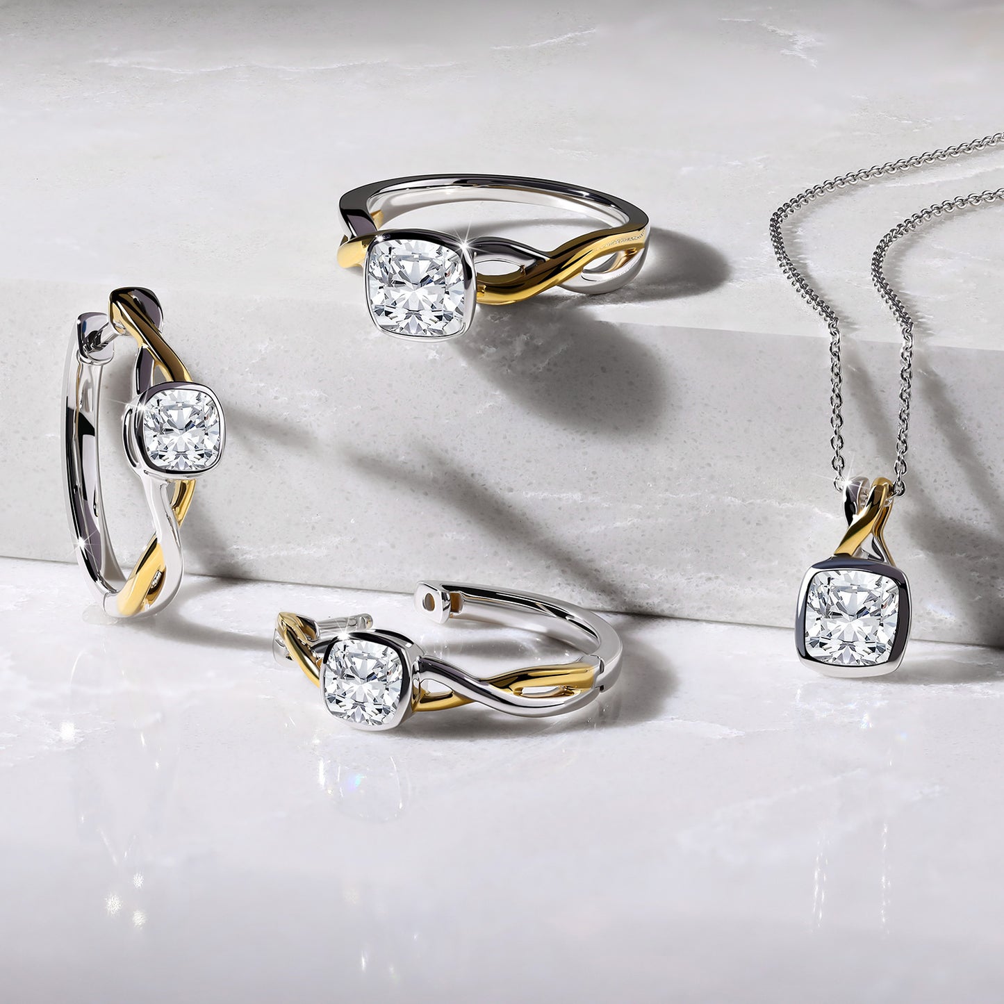 Twisted Bezel Cushion Diamond Ring