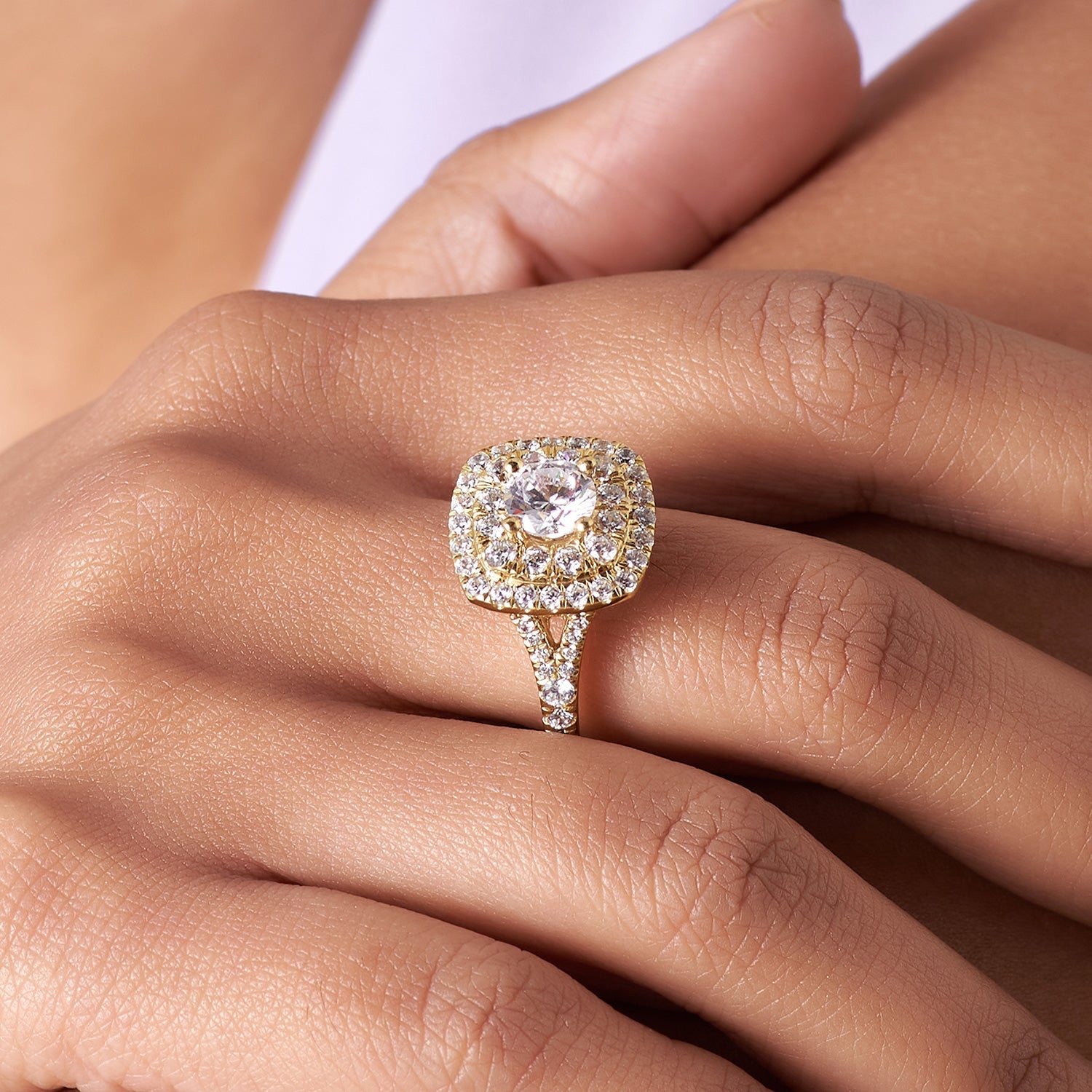 Round-Center Princess Double Halo Ring