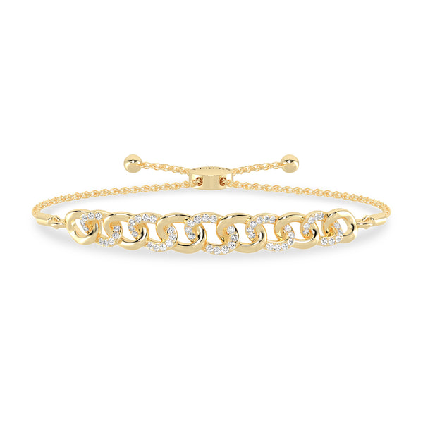 Alternating Diamond Curb Link Bolo Bracelet