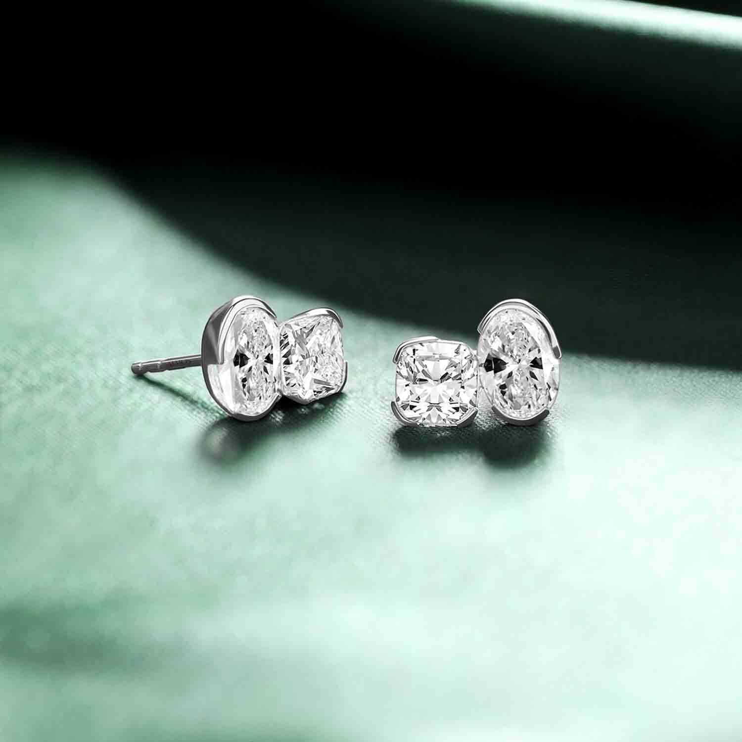 Atmos Oval Round Diamond Two Stone Studs_Product angle _PCP Main Image