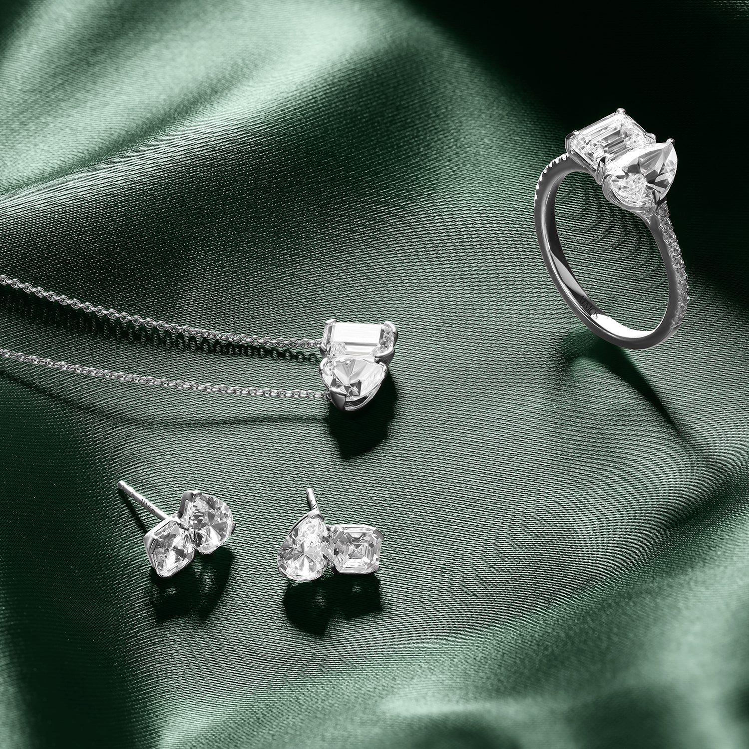 Atmos Pear Cushion Diamond Two Stone Studs_Product angle _PCP Main Image