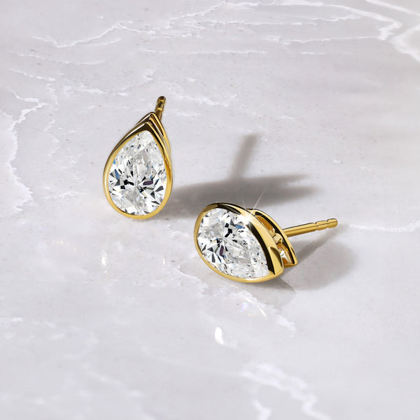 Bezel Set Pear Studs