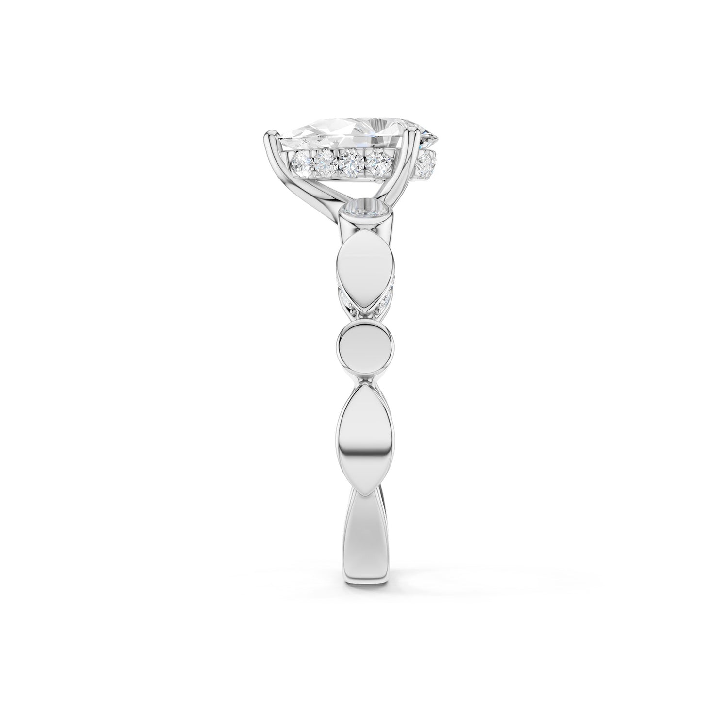 Pear Hidden Halo Accent Diamond Ring