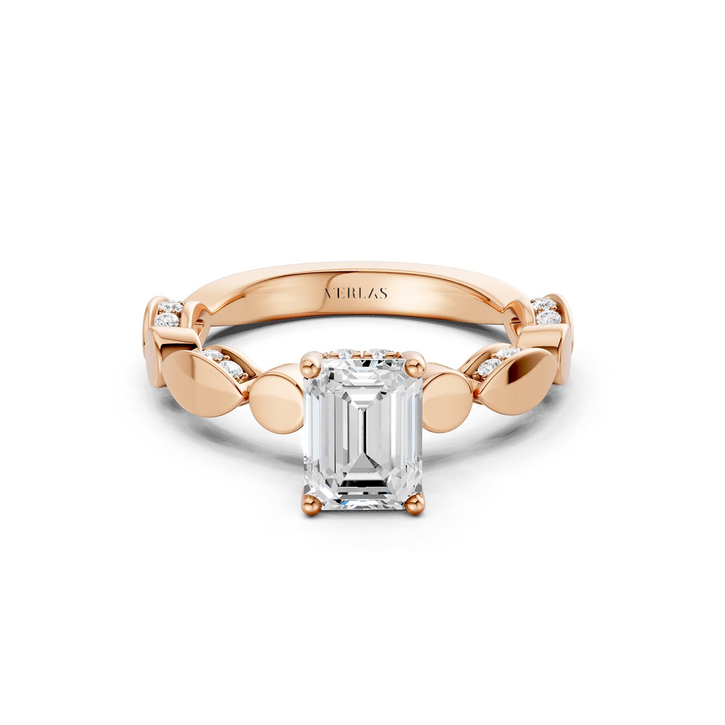 Emerald Hidden Halo Accent Diamond Ring