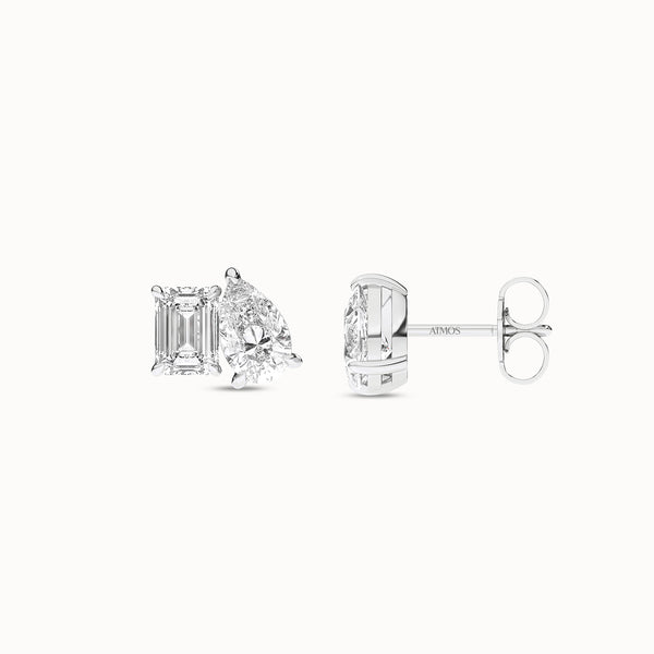 Emerald Pear Diamond Two Stone Studs