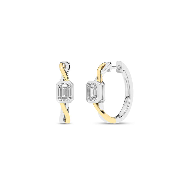 Twisted Emerald Bezel Huggie Hoops