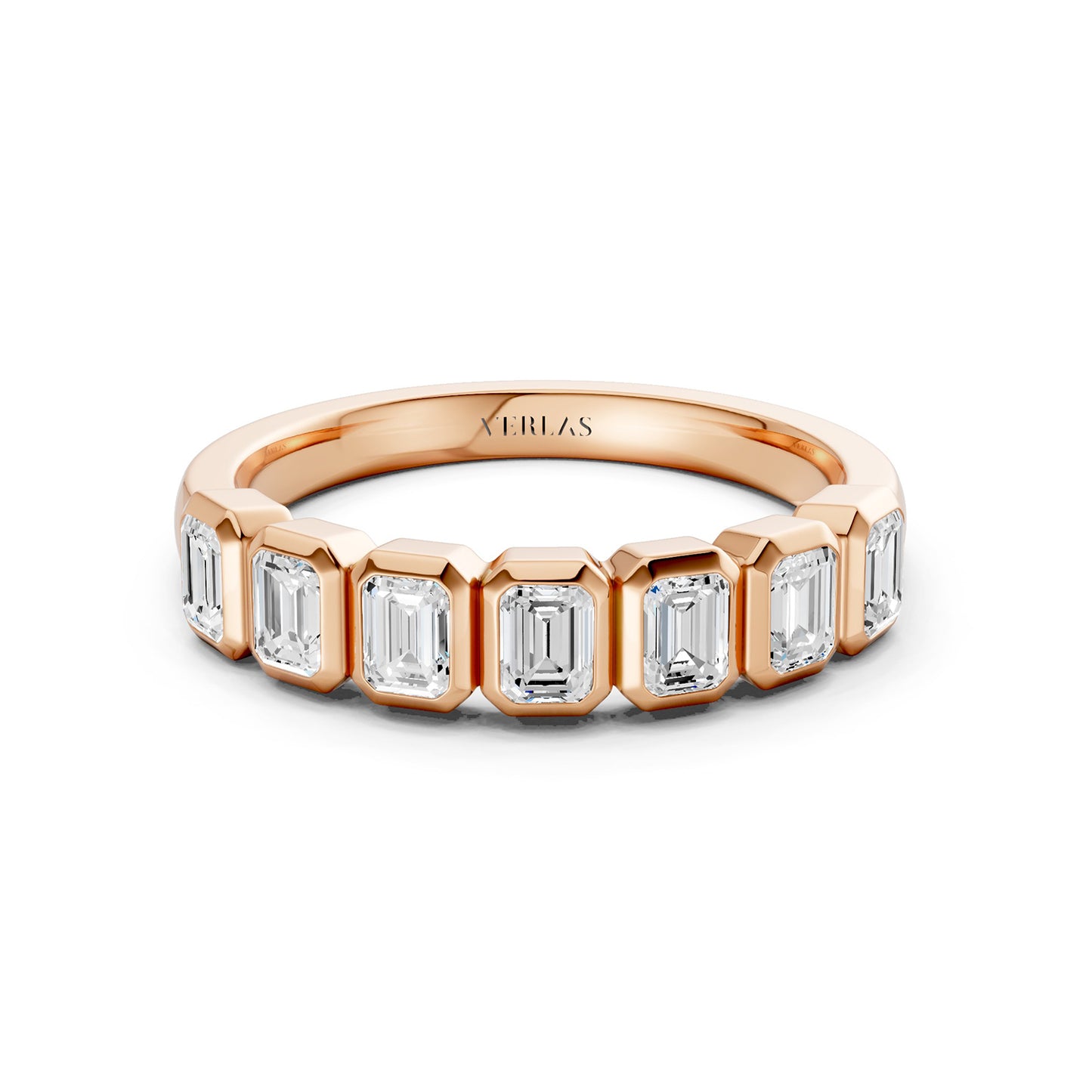Emerald Bezel-Set Half-Eternity Diamond Band