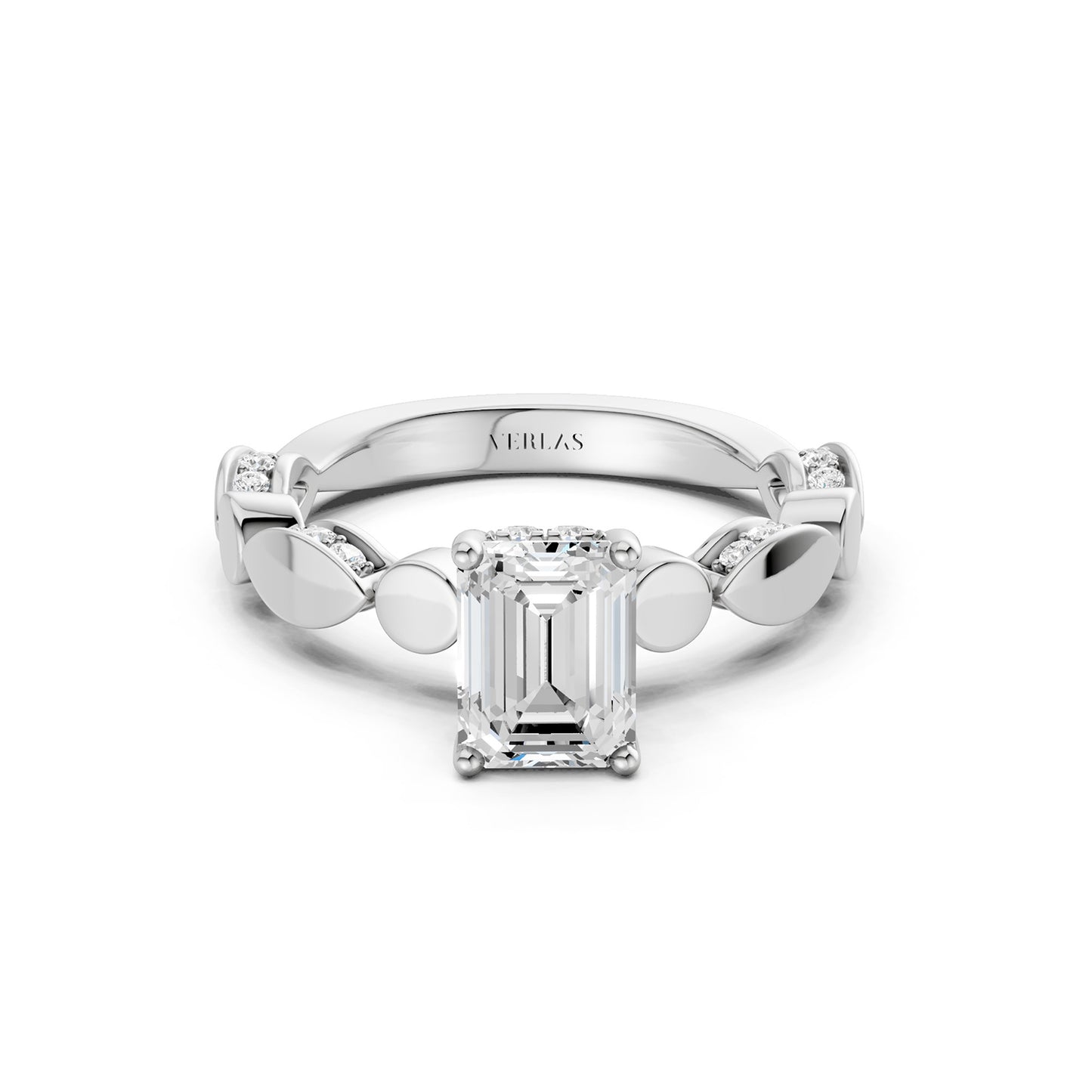 Emerald Hidden Halo Accent Diamond Ring