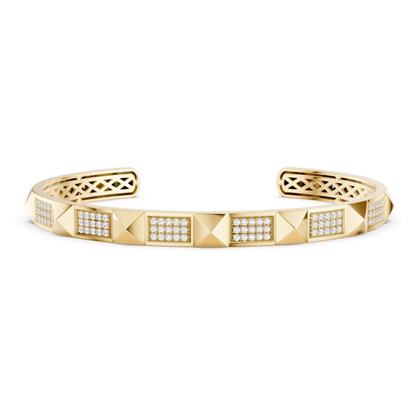 Pyramid 3-Diamond Rows Cuff Bracelet