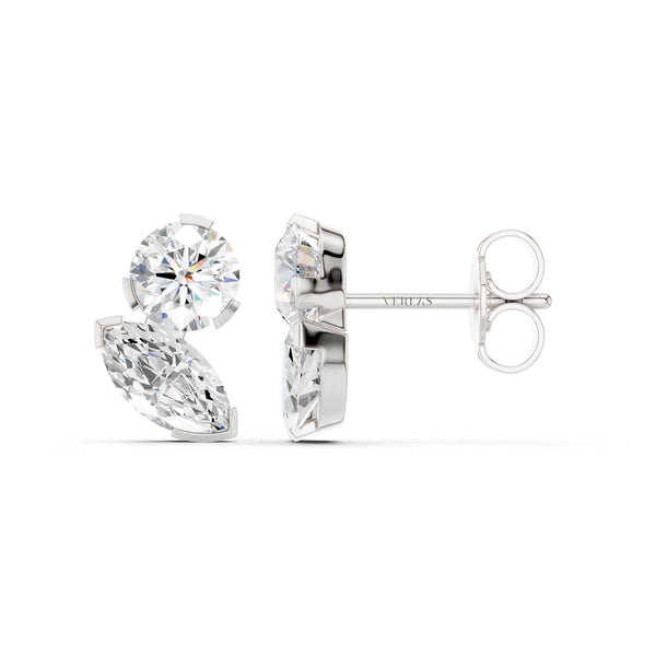 Round Marquise Diamond Two Stone Studs