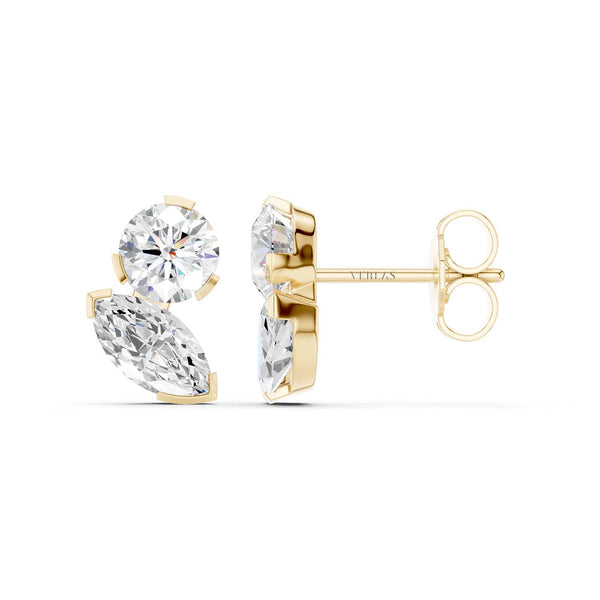 Round Marquise Diamond Two Stone Studs