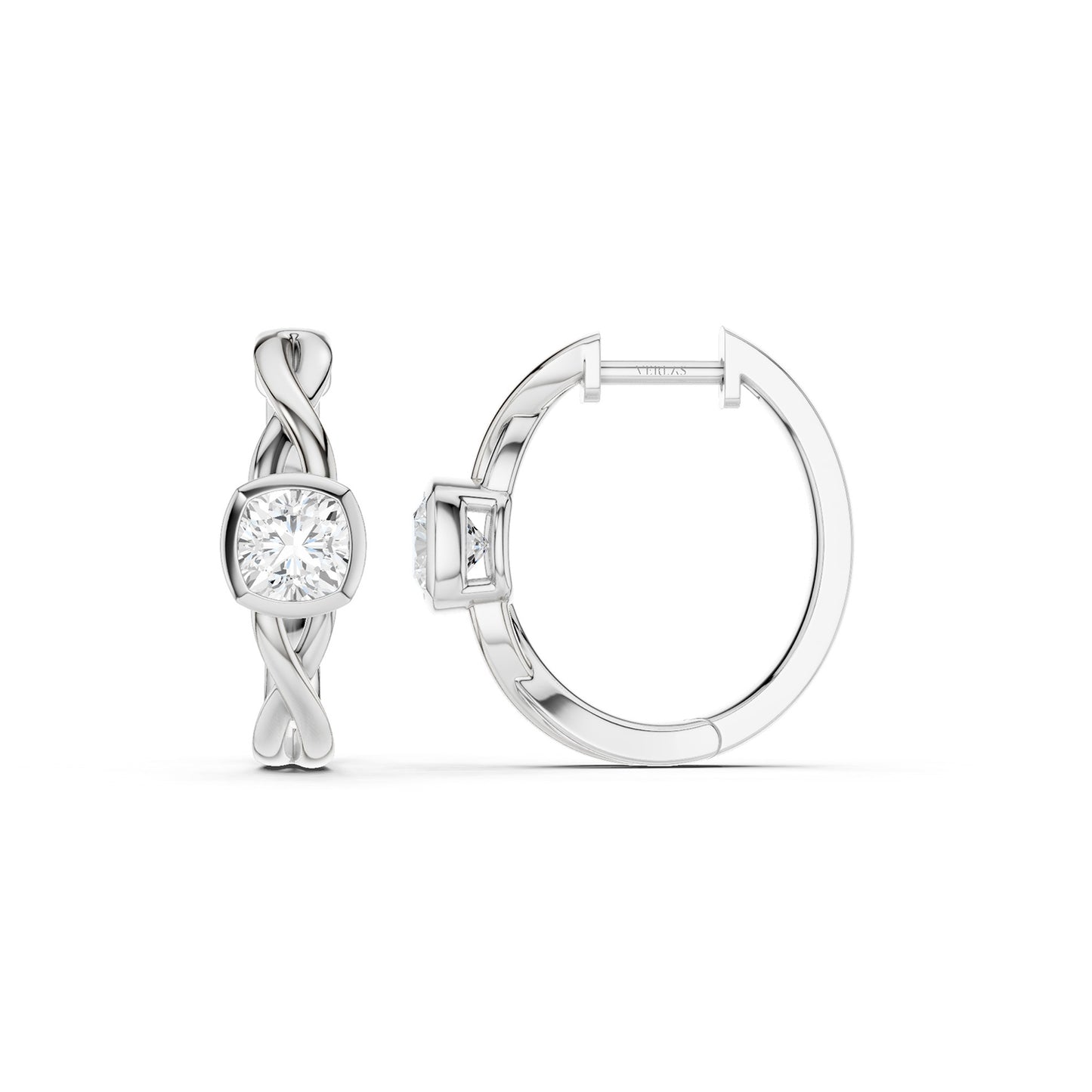 Twisted Bezel Cushion Huggie Hoops