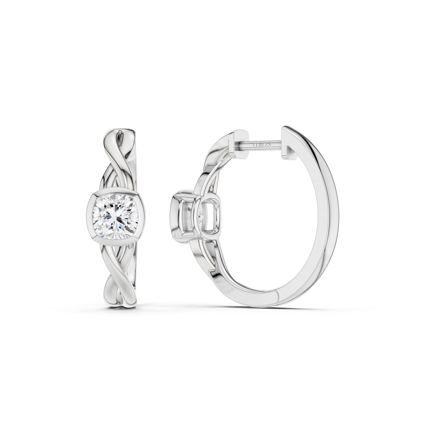 Twisted Bezel Cushion Huggie Hoops
