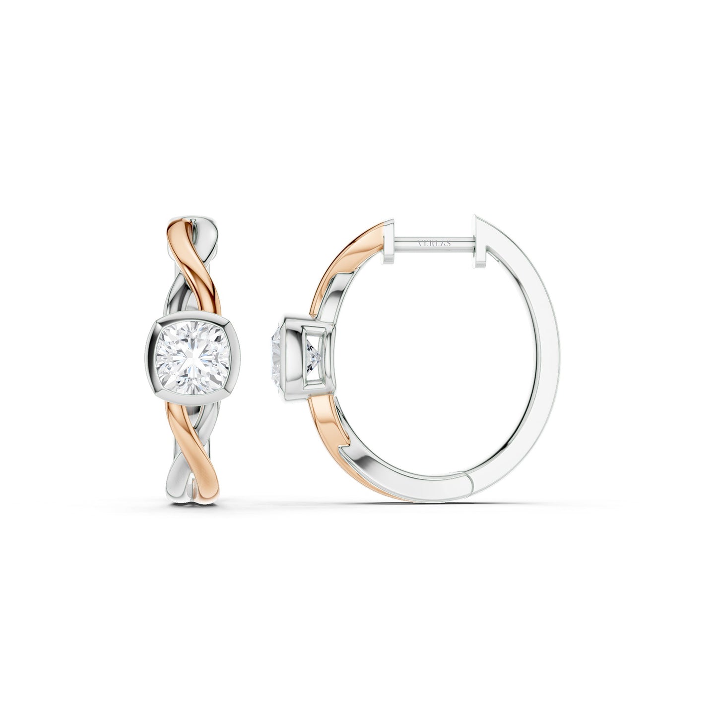 Twisted Bezel Cushion Huggie Hoops