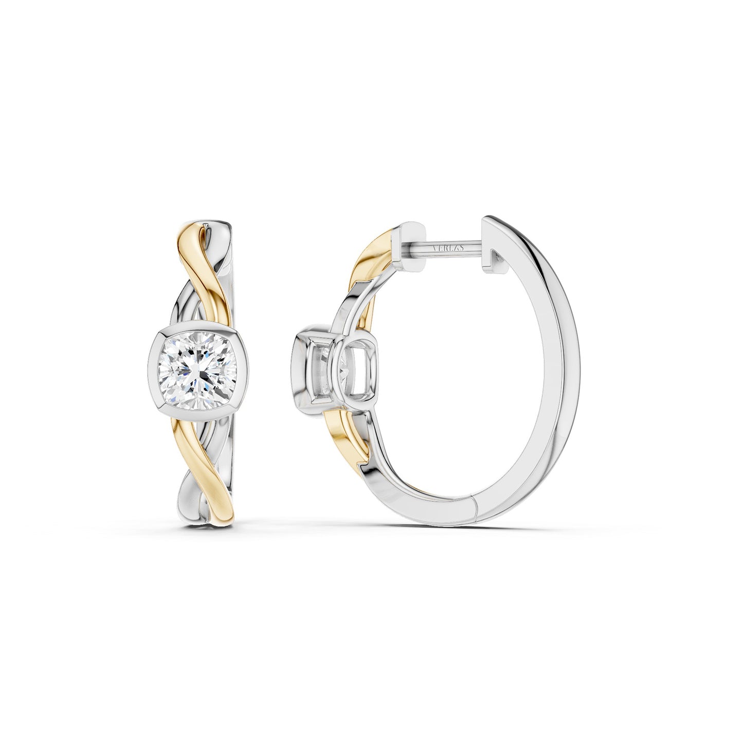 Twisted Bezel Cushion Huggie Hoops