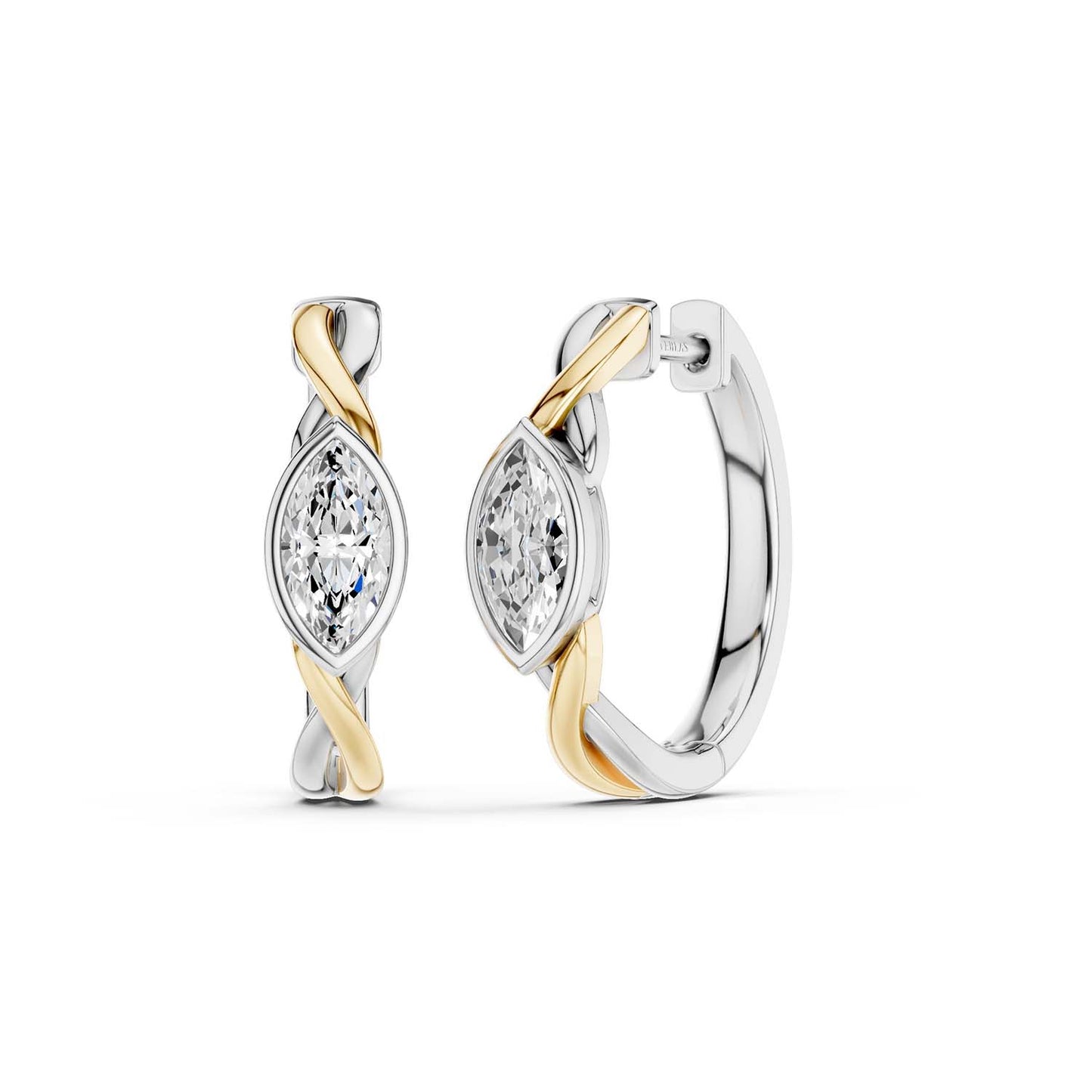 Twisted Marquise Bezel Huggie Hoops