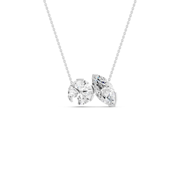 Round Marquise Diamond Two-Stone Necklace