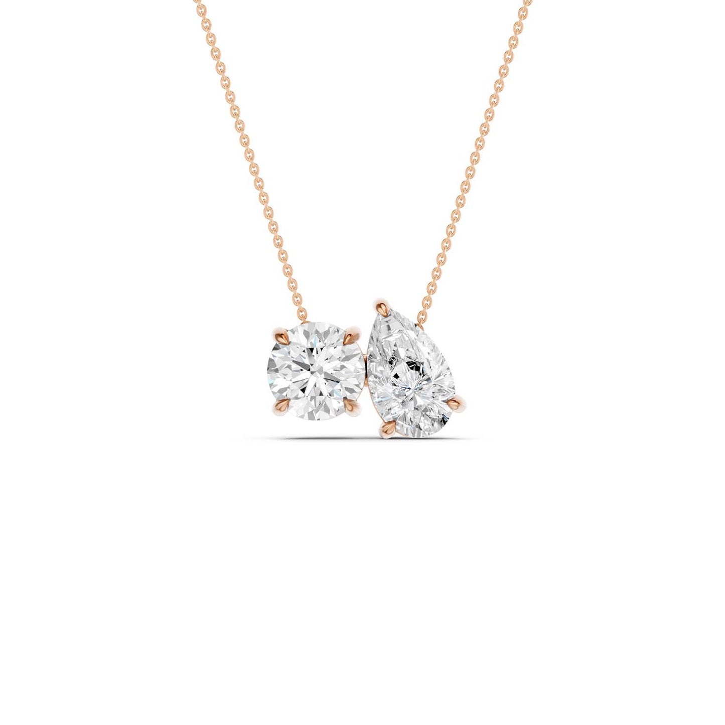 Round Pear Diamond Two-Stone Necklace
