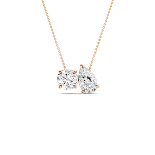 Round Pear Diamond Two-Stone Necklace