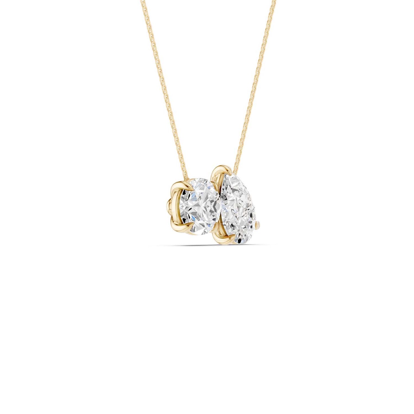 Round Pear Diamond Two-Stone Necklace