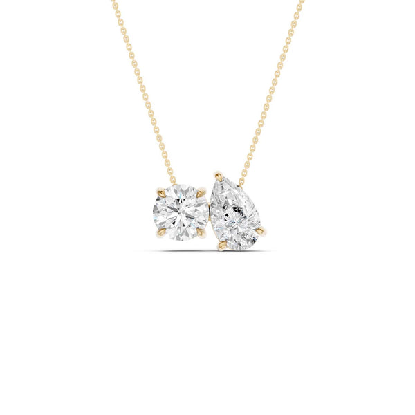 Round Pear Diamond Two-Stone Necklace