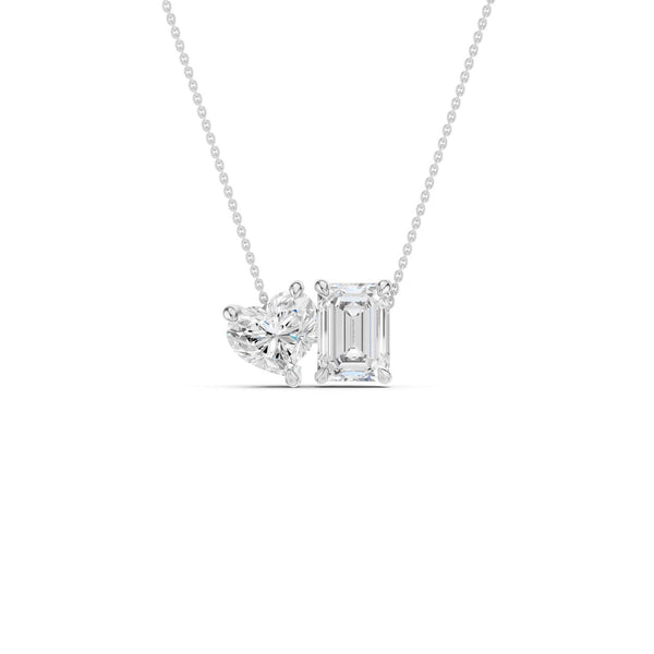 Heart Emerald Diamond Two-Stone Necklace