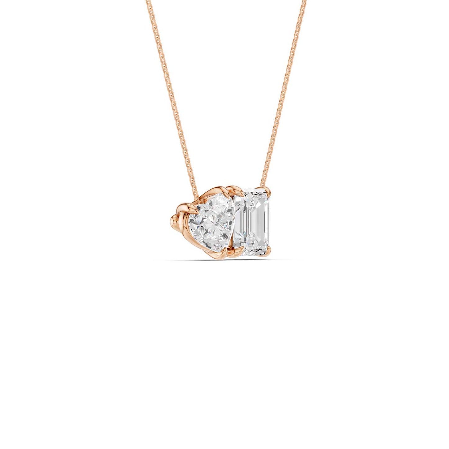 Heart Emerald Diamond Two-Stone Necklace