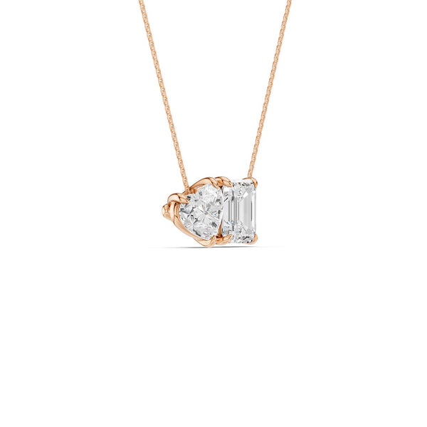 Heart Emerald Diamond Two-Stone Necklace