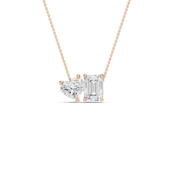 Heart Emerald Diamond Two-Stone Necklace