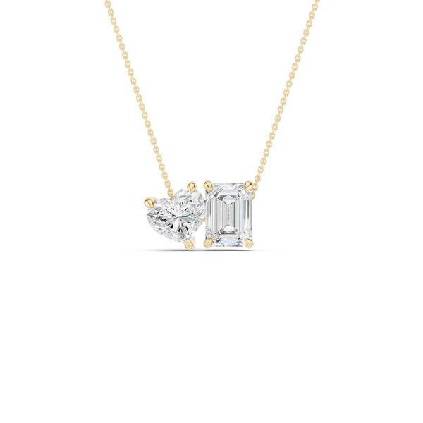 Heart Emerald Diamond Two-Stone Necklace