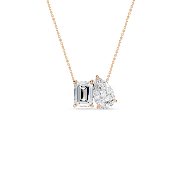 Emerald Pear Diamond Two-Stone Necklace