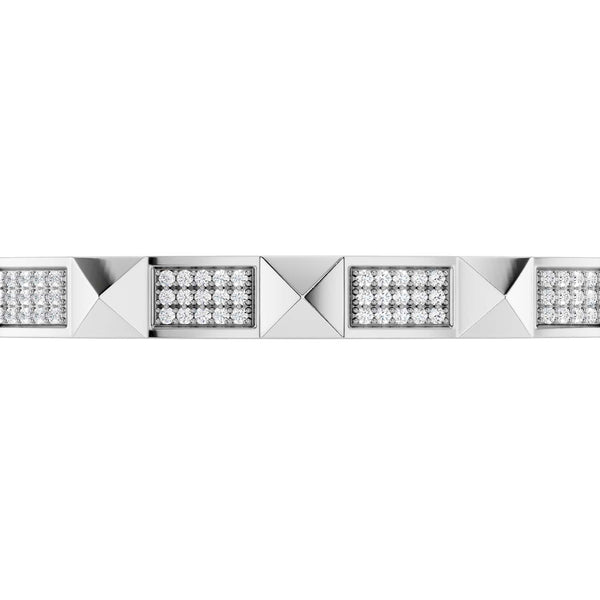 Pyramid 3-Diamond Rows Cuff Bracelet