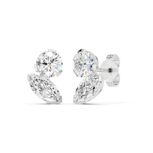 Round Marquise Diamond Two Stone Studs
