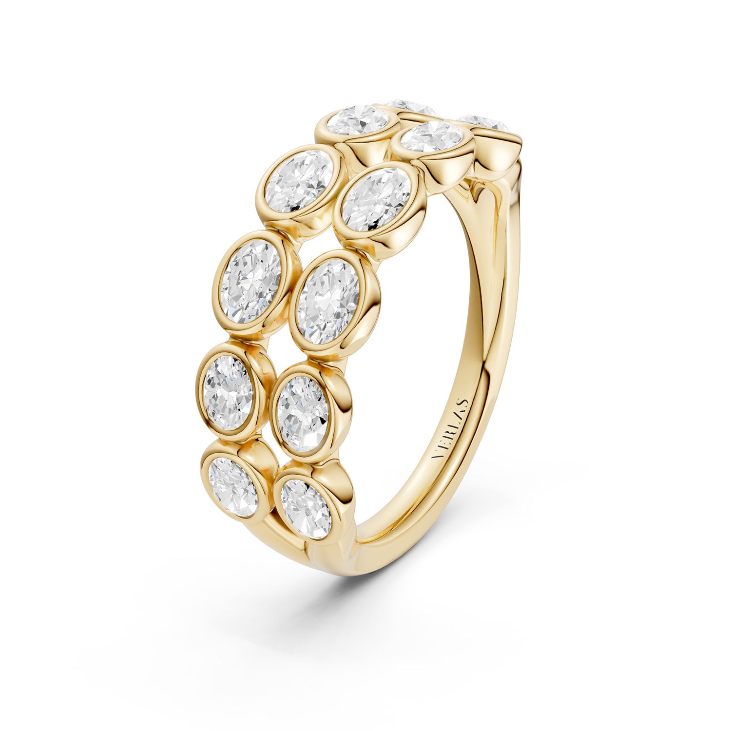 Two-Tier Oval Bezel-Set Diamond Band