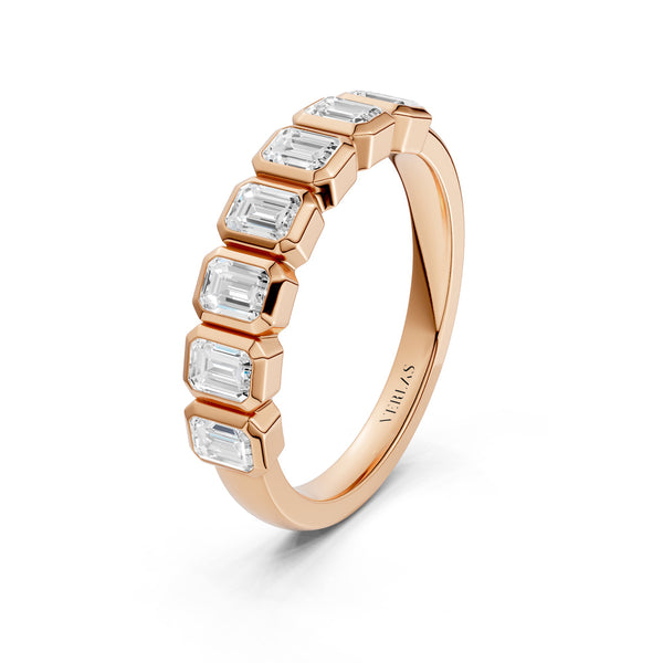 Emerald Bezel-Set Half-Eternity Diamond Band