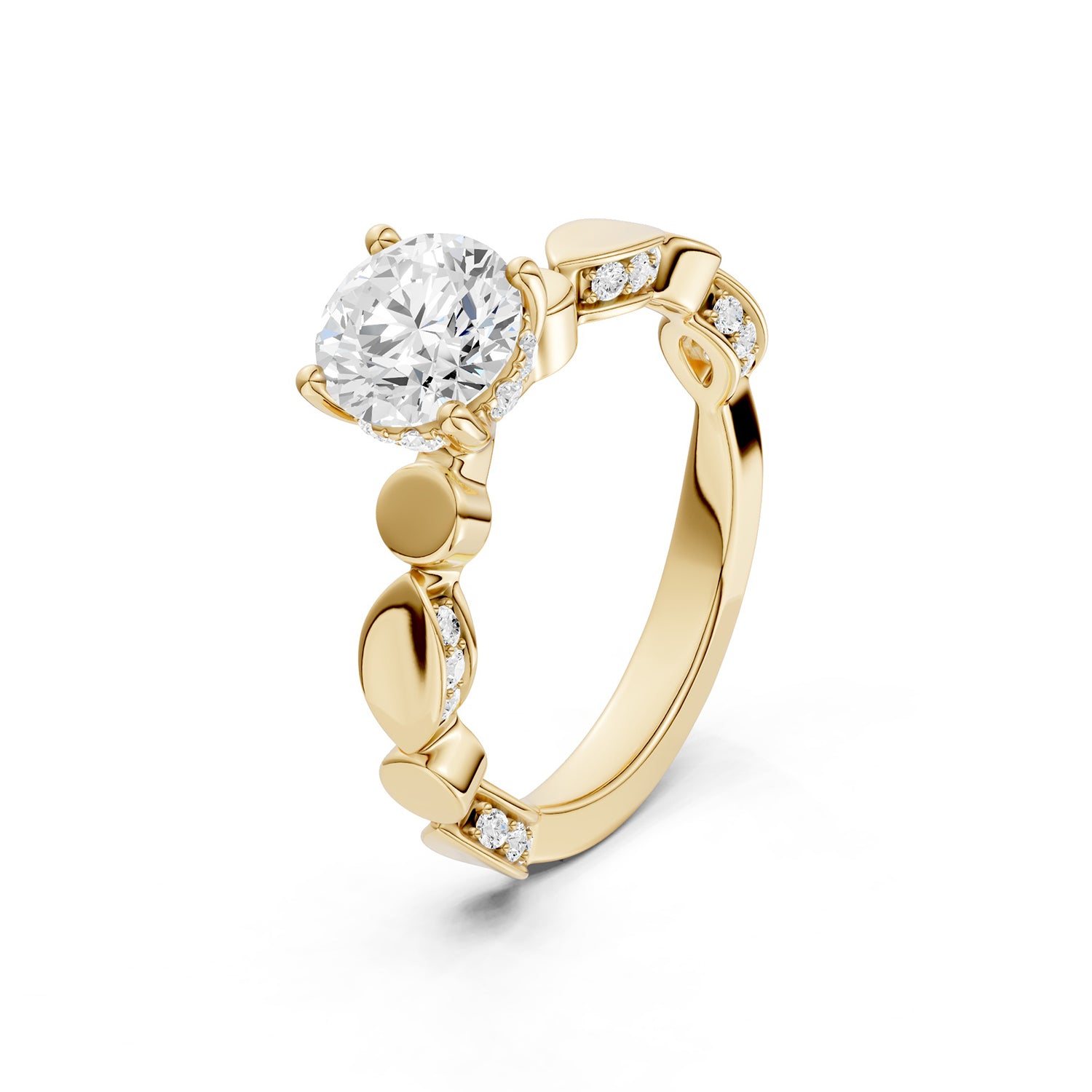 Round Hidden Halo Accent Diamond Ring