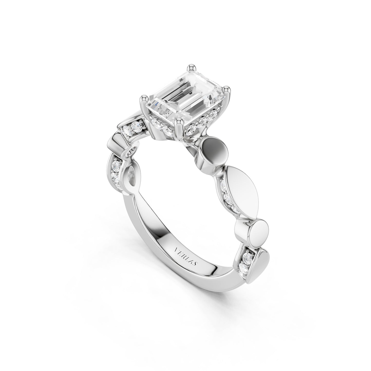 Emerald Hidden Halo Accent Diamond Ring