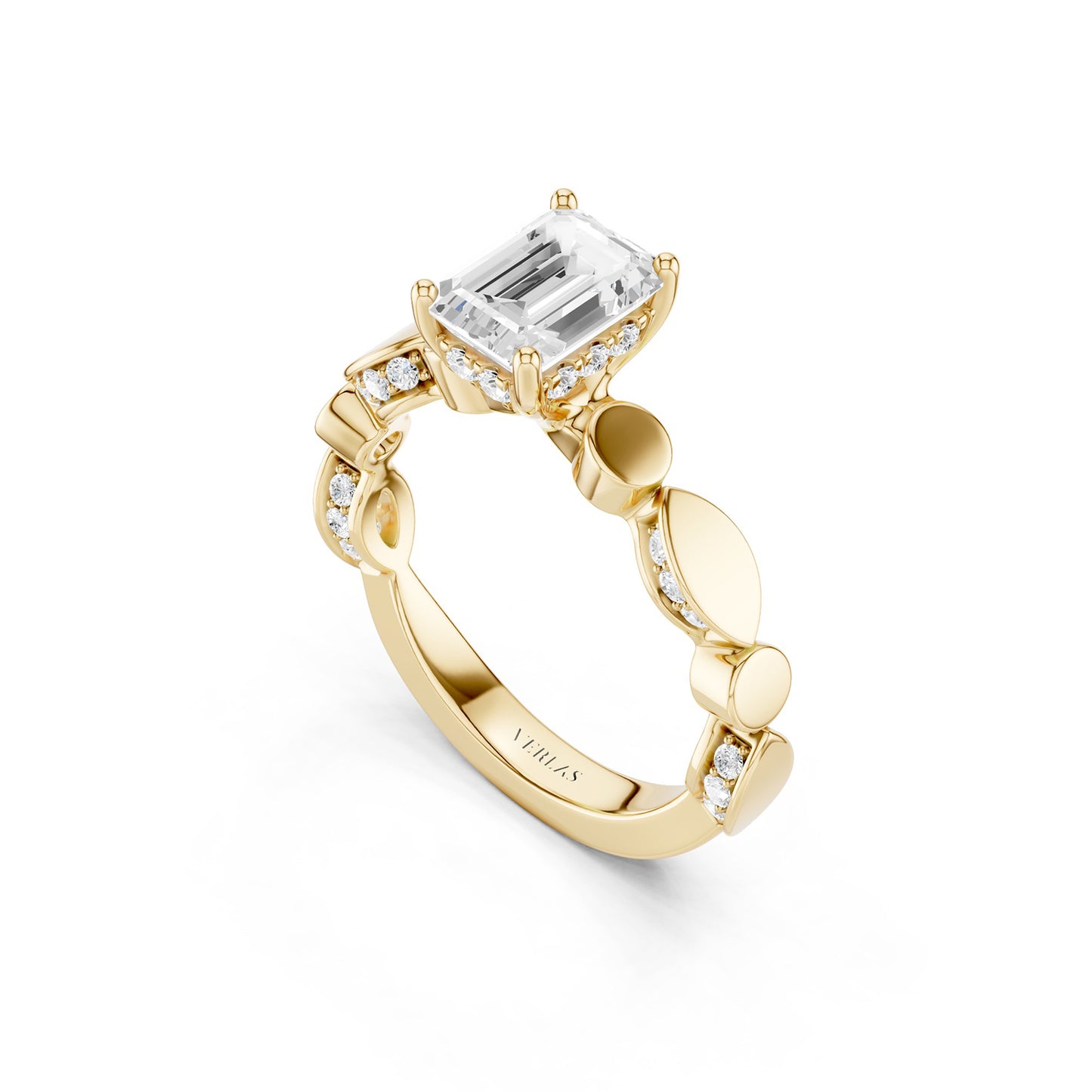 Emerald Hidden Halo Accent Diamond Ring