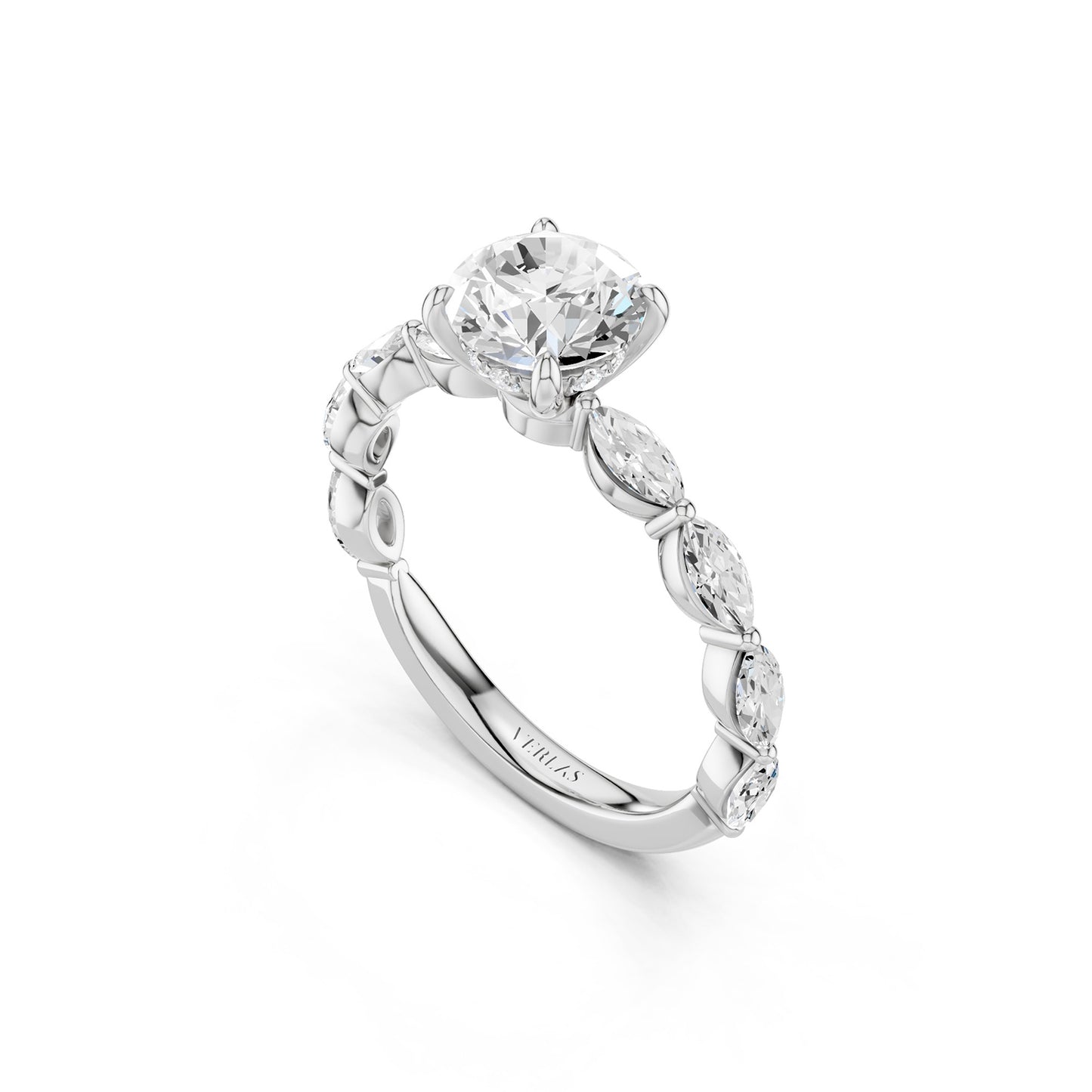 Round-Marquise Hidden Halo Diamond Ring