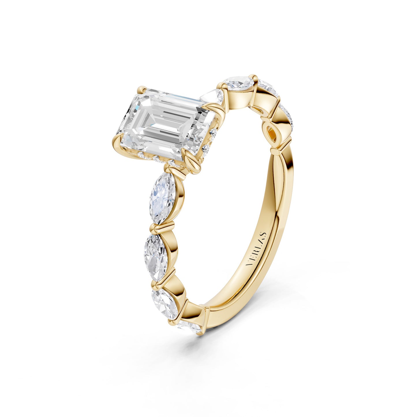 Emerald-Marquise Hidden Halo Diamond Ring