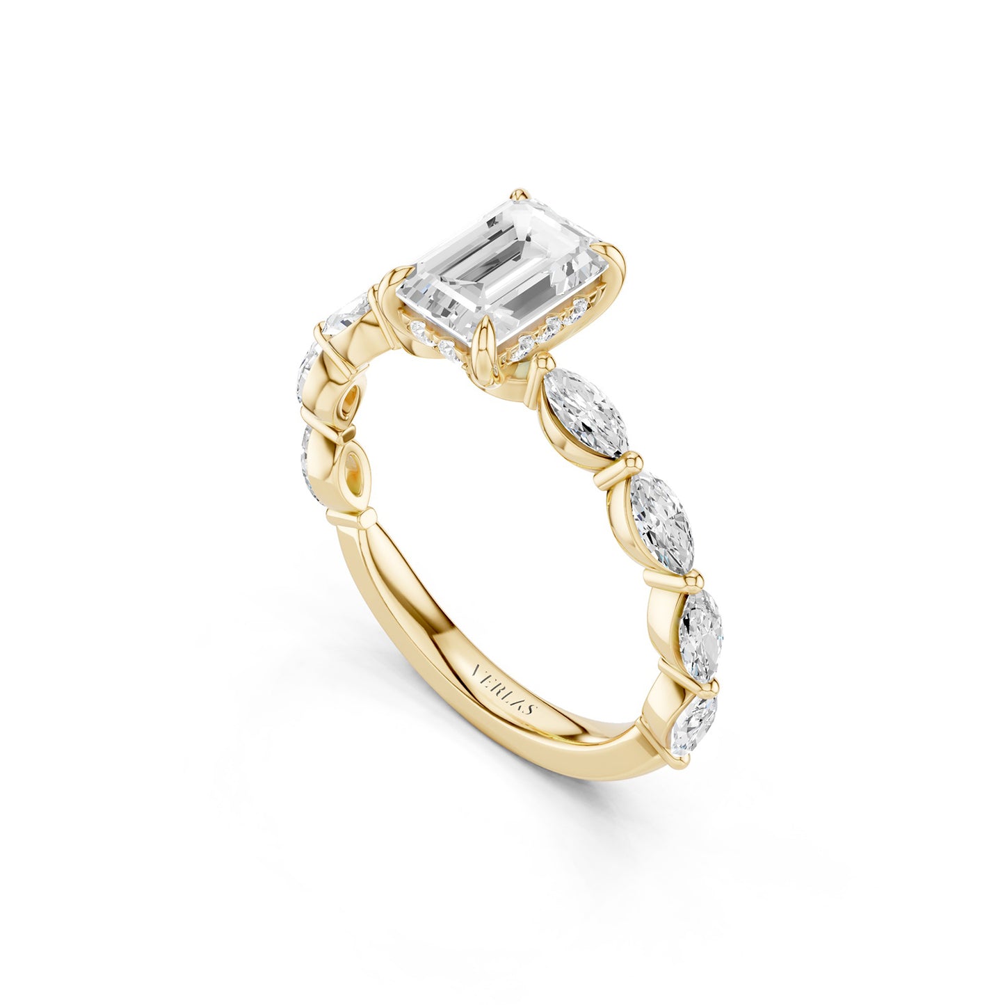 Emerald-Marquise Hidden Halo Diamond Ring