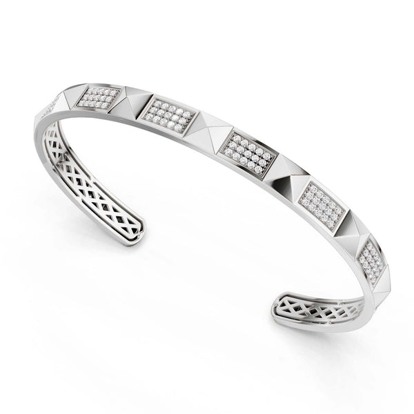 Pyramid 3-Diamond Rows Cuff Bracelet