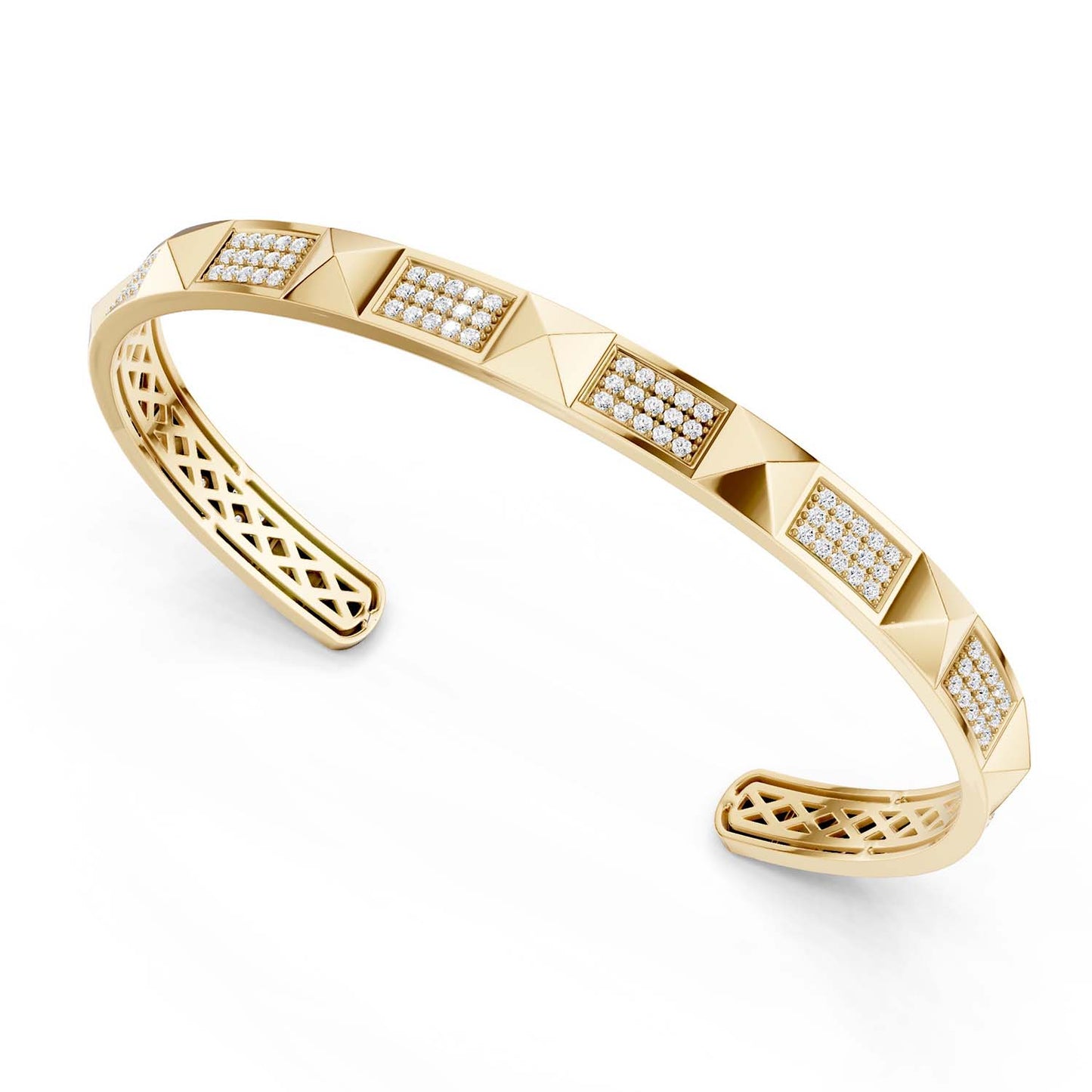 Pyramid 3-Diamond Rows Cuff Bracelet