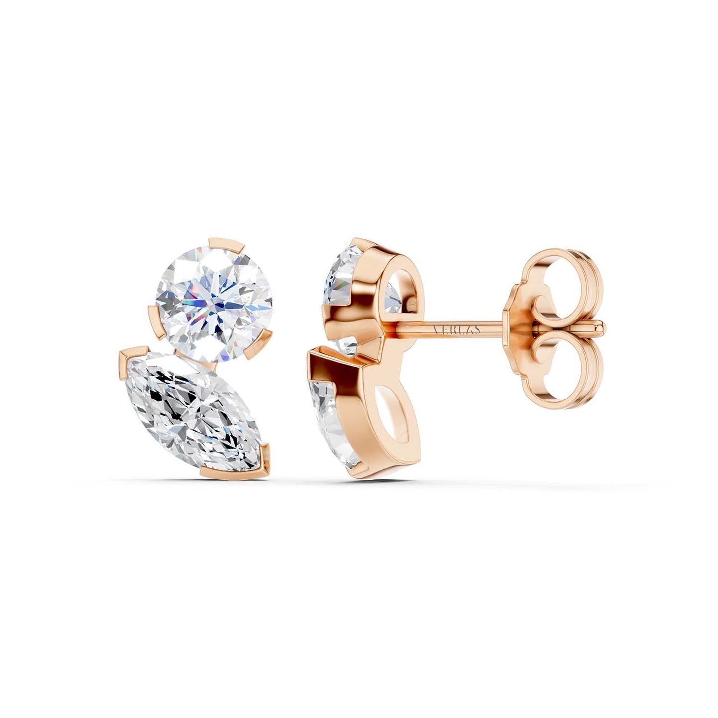 Round Marquise Diamond Two Stone Studs