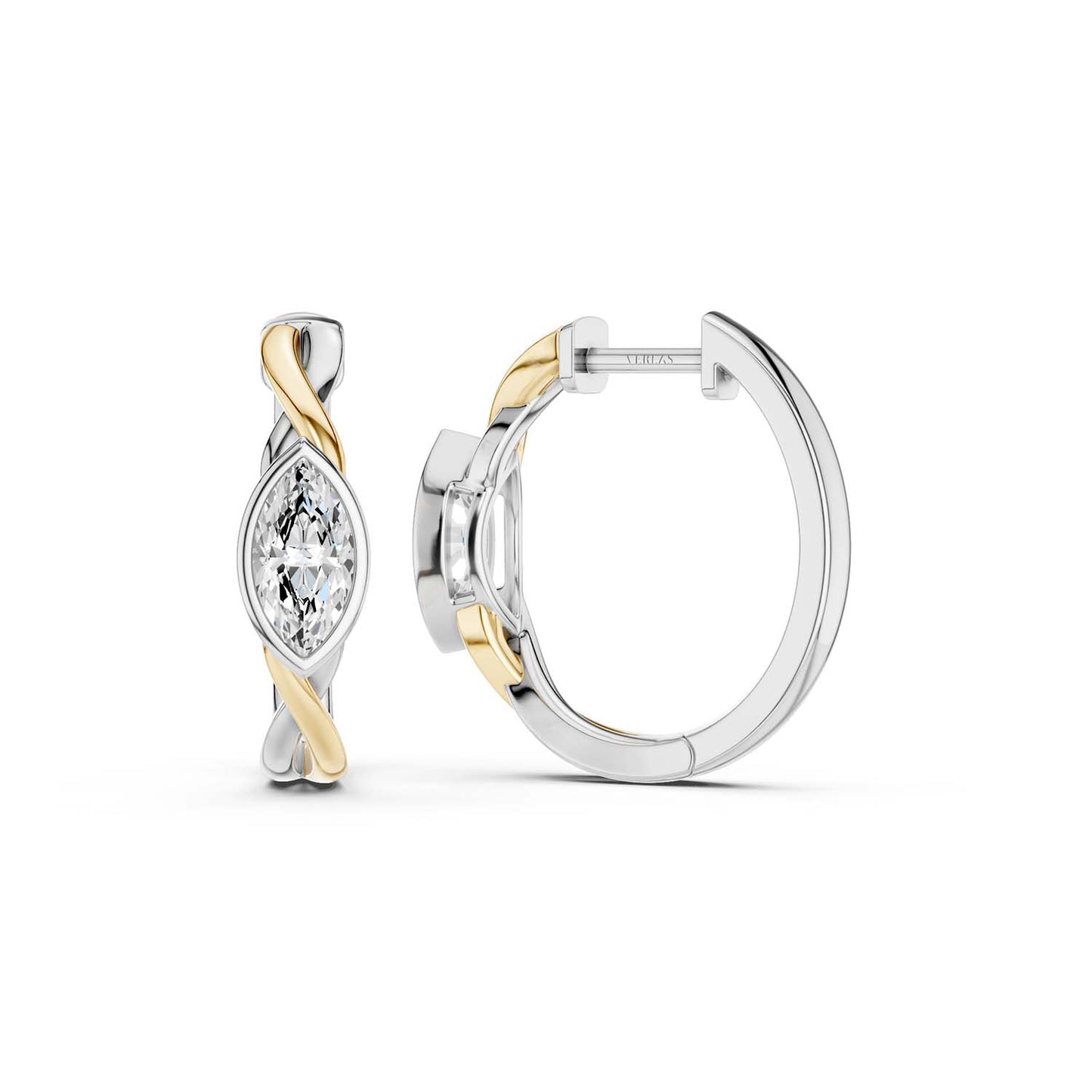 Twisted Marquise Bezel Huggie Hoops
