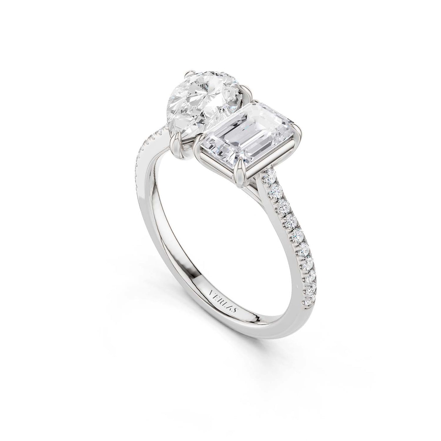 Pear Emerald Two Stone Diamond Ring