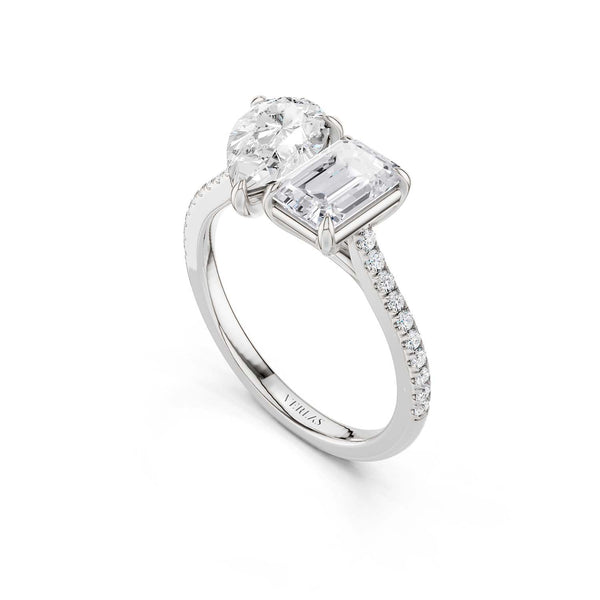 Pear Emerald Two Stone Diamond Ring