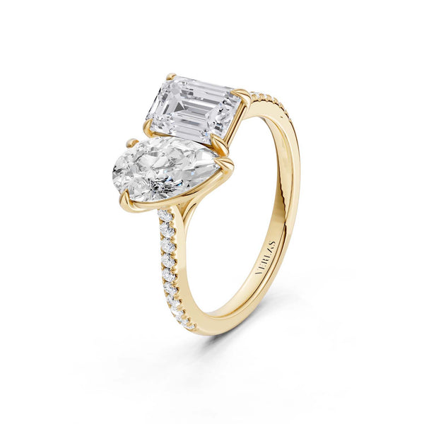 Pear Emerald Two Stone Diamond Ring