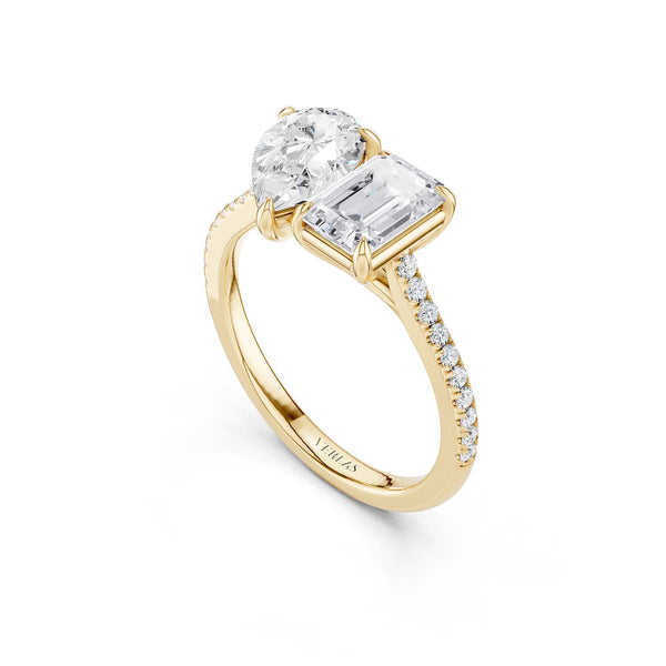Pear Emerald Two Stone Diamond Ring