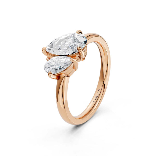 Asymmetrical Pear Diamond Two Stone Ring